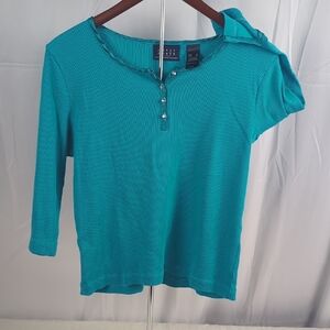Liz Claiborne Teal Long Sleeve Henley Top